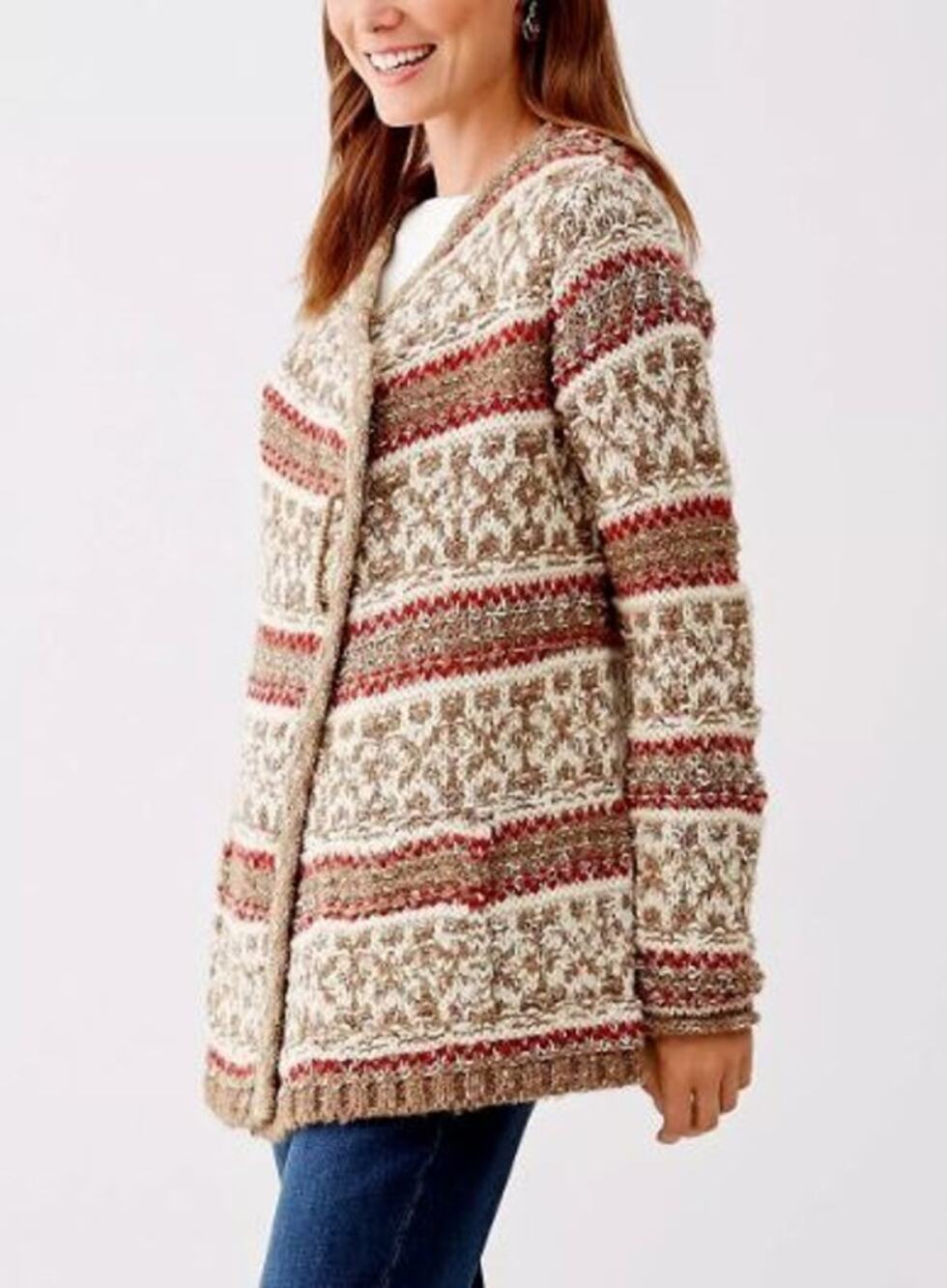 J. Jill Abstract Stripe Alpaca Wool Blend Open Cardigan Multicolor Womens Size M